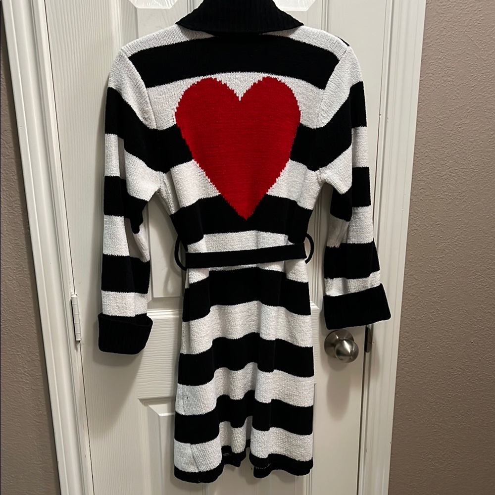 Betsey Johnson Black & White Striped Robe with Red Heart